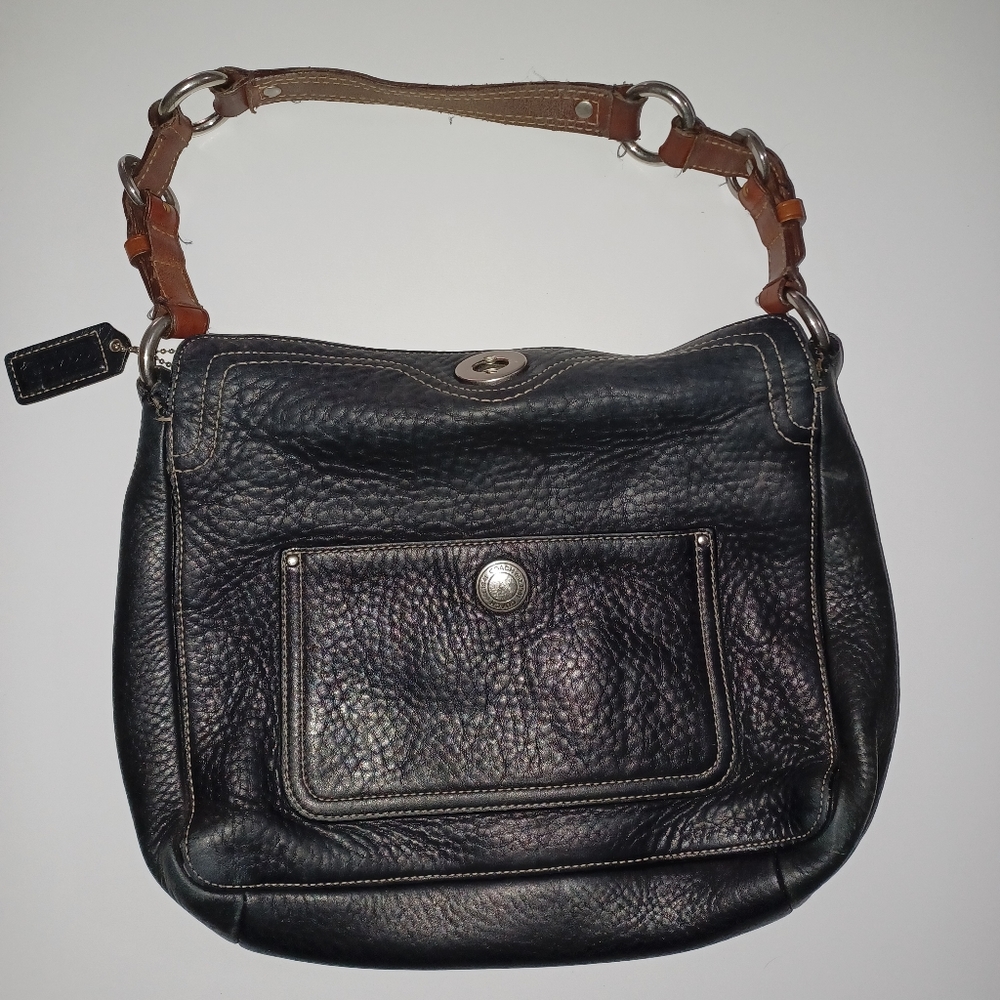 Coach Vintage Black & Brown Pebbled Leather Shoulder Bag